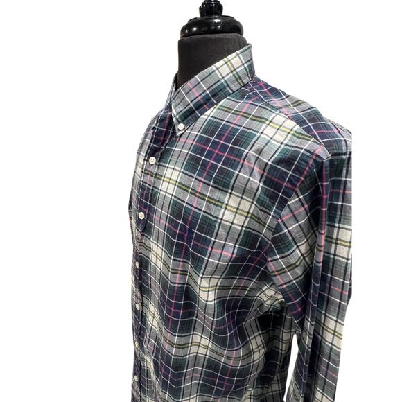 Ralph Lauren Oxford Shirt Men's Large Blue Green Tartan Plaid Button Up L/S - Picture 3 of 8